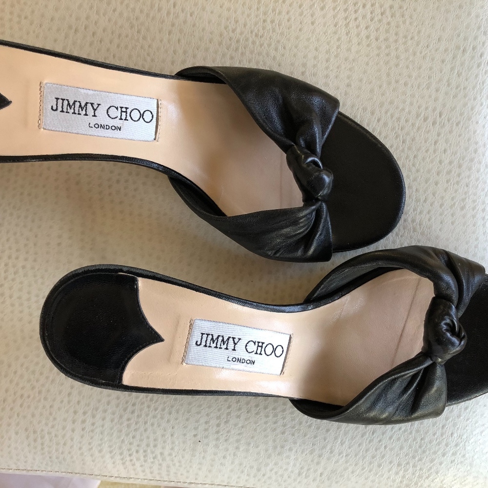 Leather Jimmy Choo of London low heel shoes.